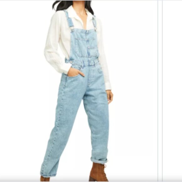 NWT Free People Ziggy Denim Overalls MEDIUM Powder Blue - Picture 3 of 4